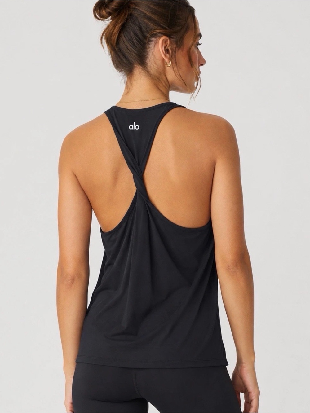 ALO Yoga Don’t Get It Twisted Tank Black Twisted Racerback Lightweight Women’s S